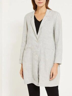 Eileen Fisher Organic Linen Slub Check Jacket Size 3X